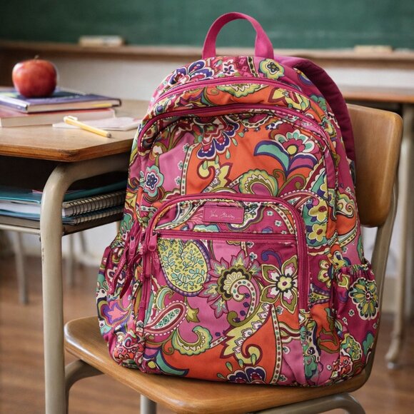 HTF Vera Bradley Lighten Up Paisley Large Backpack in Pink Swirls - Picture 1 of 6